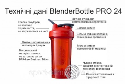 Спортивний шейкер BlenderBottle Pro 24 Tritan
BlenderBottle® - №1 у світі по про. . фото 5