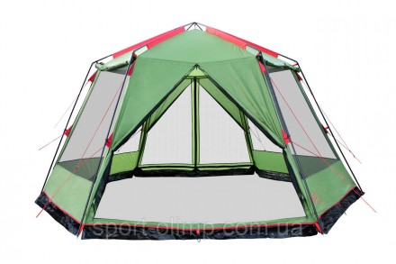 Большой шестигранный кемпинговый тент-шатер. Шатер Tramp Lite Mosquito green TLT. . фото 3