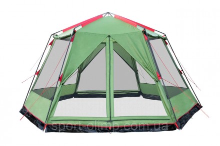 Большой шестигранный кемпинговый тент-шатер. Шатер Tramp Lite Mosquito green TLT. . фото 2