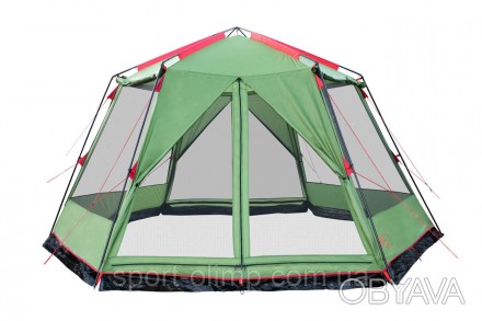 Большой шестигранный кемпинговый тент-шатер. Шатер Tramp Lite Mosquito green TLT. . фото 1