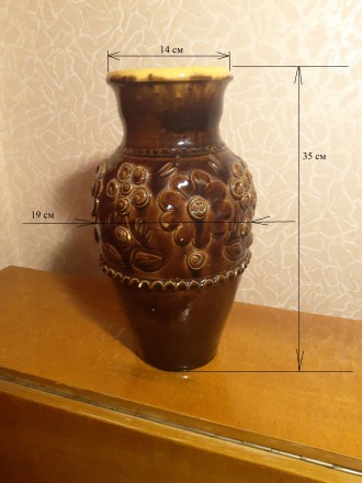 Элегантная керамическая ваза с ярким глянцевым декором коричневого цвета. Идеаль. . фото 4