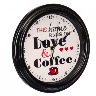 Круглі годинник "Любов і кава чорні" представляють собою твір сучасного мистецтв. . фото 4