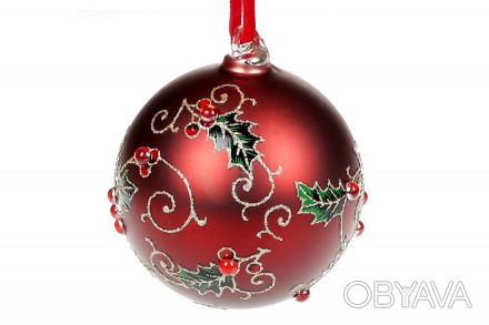 Ялинкова куля з декором Омела і стразами 10см, колір - червоний з зеленим
Матері. . фото 1