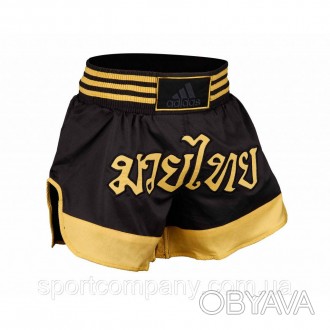 Шорты для тайского бокса и кикбоксинга муай-тай единоборств Adidas черные коротк. . фото 1