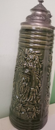Коллекционный керамический пивной бокал с оловянной крышкой, Германия. Ручная ра. . фото 3