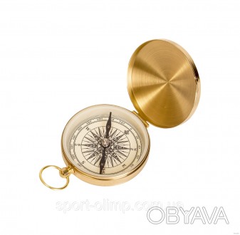 Карманный компас в латунном корпусе с откидной крышкой и кольцом. Лимб (цифербла. . фото 1