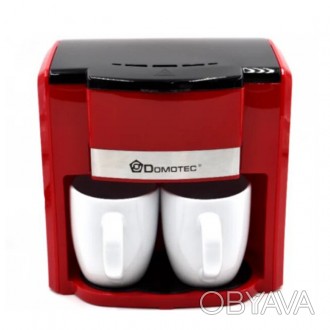 Капельная кофеварка Domotec MS-0705, 2 чашки, 500Вт, краснаяКофеварка капельная . . фото 1