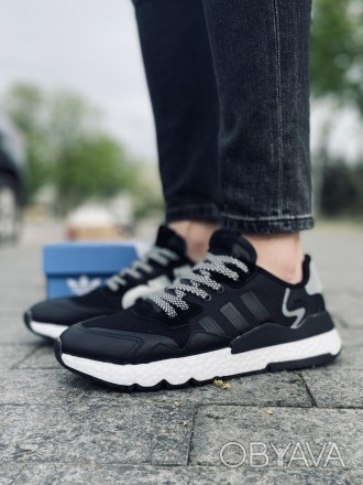 Кроссовки Adidas Nite Jogger ZM (чёрные с белой подошвой)