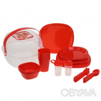 Набір для пікніка 48 предметів OM-48 ЧервонийНабір туристичного посуду призначен. . фото 1