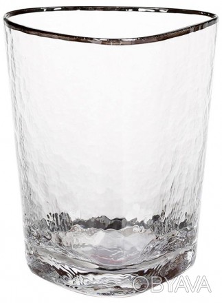 Набор 4 стеклянных стакана Monaco с тонким серебряным кантом - необычная форма н. . фото 1