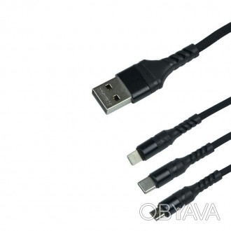 Кабель Remax RC-186th Speed 2.1A USB-Lightning/microUSB/USB Type-C, 1м Black 
 
. . фото 1