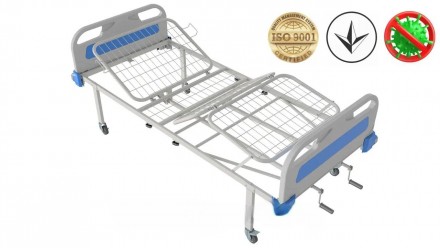 Кровать медицинская функциональная АТОН КФ-4-МП с пластиковыми перилами и колеса. . фото 2