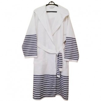 Женский халат с капюшоном в баню и сауну на пляж или СПА белый, 100% Хлопок, пр-. . фото 2