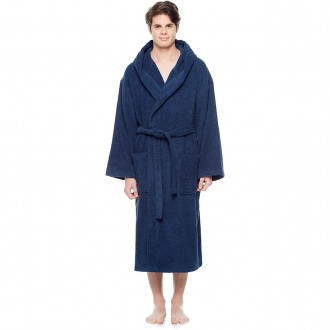 Турецкий синий мужской махровый халат, банный, натуральный р-р L/XL 58-60 100% Х. . фото 2
