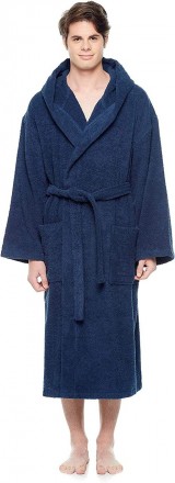 Турецкий синий мужской махровый халат, банный, натуральный р-р L/XL 58-60 100% Х. . фото 5