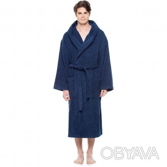 Турецкий синий мужской махровый халат, банный, натуральный р-р L/XL 58-60 100% Х. . фото 1