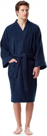 Турецкий синий мужской махровый халат, банный, р-р L\XL 56-58 100% Хлопок, Турци. . фото 2