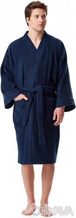 Турецкий синий мужской махровый халат, банный, р-р L\XL 56-58 100% Хлопок, Турци. . фото 1