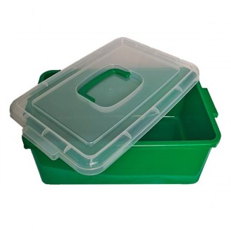 Великий пластиковий контейнер зеленого кольору для зберігання деталей конструкто. . фото 3