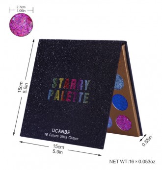 Профессиональная палитра глиттерных теней Ucanbe Starry Palette — потрясающая на. . фото 10