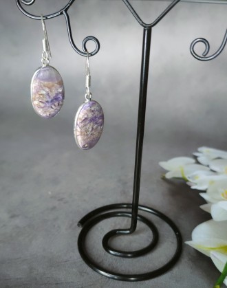 Пропонуємо Вам придбати неперевершеної краси сережки з каменю натуральний чароїт. . фото 7
