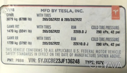 Этикетка (лейба, наклейка) основная c производственной информацией Tesla model X. . фото 1
