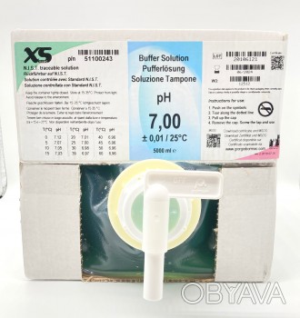 Буферний розчин для pH-метрів в м'якій каністрі (pH 7.00, N.I.S.T., 5000 мл) XS 1X5000ml Politainer XS pH 7.00, NIST. . фото 1 Буферний (калібрувальний) розчин для pH-метрів у пластиковій каністрі Politainer. . фото 1