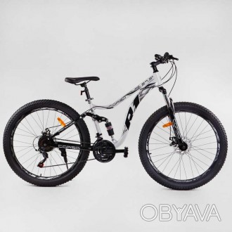 Велосипед спортивний CORSO «R1», 27,5 дюймів НАПІВФЕТ, сталева рама 17” з аморти. . фото 1