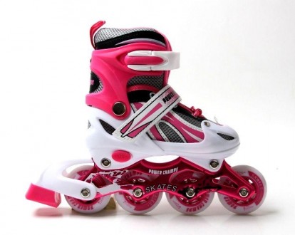 Комплект роликов "Power Champs" с защитой и шлемом, Ярко-Розового цвета, размеры. . фото 4