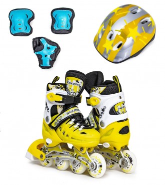 Детские ролики + защита + шлем Scale Sport. Желтый цвет. Размер 38-41
Комплект р. . фото 2