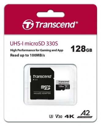 Карта пам`ятi MicroSDXC 128GB UHS-I/U3 Class 10 Transcend 330S R100/W85MB/s + SD. . фото 3