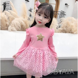 Нарядна рожева сукня для маленької принцеси, верх-бавовна рубчик, низ - фатин, п. . фото 1