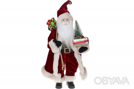 Новогодняя игрушка Санта с елкой 46см с LED подсветкой, цвет - бордо.
Размер 46с. . фото 1