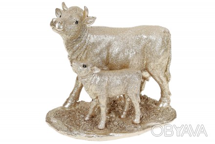 Декоративная статуэтка Корова с телёнком, 19см, цвет - шампань
Размер 19*10.5*16. . фото 1