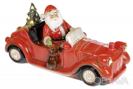 Декоративна керамічна фігура Санта на машині, з LED підсвічуванням, 36см
Розмір . . фото 1
