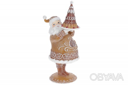Декоративная пряниковая фигурка Санта Клаус с пряниковой елкой, 43см, цвет корич. . фото 1