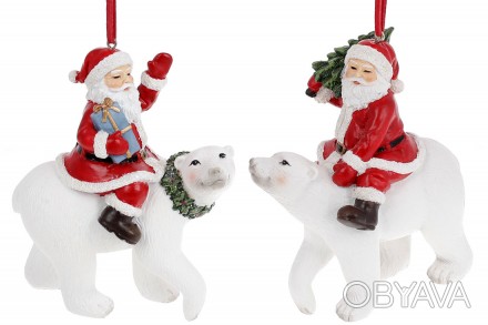 Декоративна підвісна фігурка Санта на ведмеді, 12см, 2 дизайни
Розмір 10*5.5*12с. . фото 1