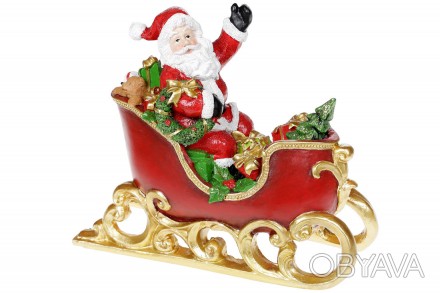 Декоративная фигура Санта в санях 25см, цвет – красный с золотом.
Размер 25*11*2. . фото 1