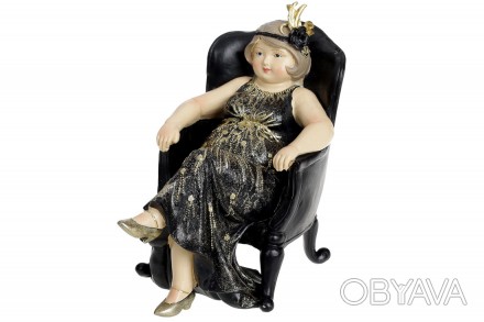 Декоративная статуэтка Дама в кресле, 17.5см, цвет - черный с золотом.
Размер 17. . фото 1