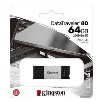 Флеш-накопичувач USB3.2 64GB Type-C Kingston DataTraveler 80 Grey/Black 
 
Отпра. . фото 6