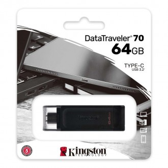 Флеш-накопичувач USB3.2 64GB Type-C Kingston DataTraveler 70 Black 
 
Отправка д. . фото 4