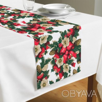 Новогодняя дорожка на стол. Сшита из 
прочной ткани (Испания): 70% хлопок, 30% п. . фото 1