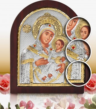 Серебряная Икона Вифлеемская Дева Мария с Греции - арочной формы на дереве. . фото 3