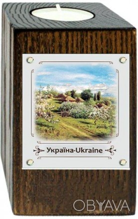 Дерев’яний прямокутний свічник в українському стилі. На одному боці є металева в. . фото 1