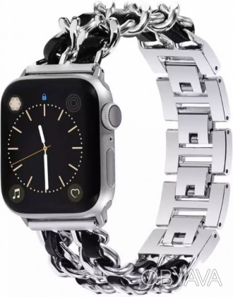 Ремешок для Apple watch 42/44 mm Chanell silver black Ремешок Шанель