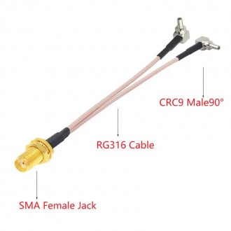 МИМО сплиттер антенный Unitoptek mimo splitter SMA F to 2xCRC9 длиной 15 см, для. . фото 2