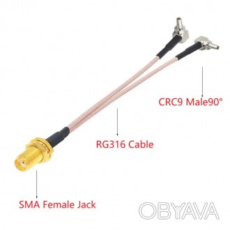 МИМО сплиттер антенный Unitoptek mimo splitter SMA F to 2xCRC9 длиной 15 см, для. . фото 1