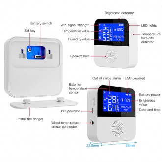 Электронный WiFi термометр ThermoPro Home, гигрометр, датчик освещённости, часы . . фото 3