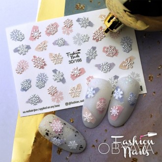Слайдеры 3Д (Белые снежинки ) - Новогодние наклейки для ногтей арт.3D/166
Перейт. . фото 1