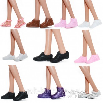 Набор 10 пар стильной обуви без каблука для куклы Барби Петит и Оригинал, и друг. . фото 1